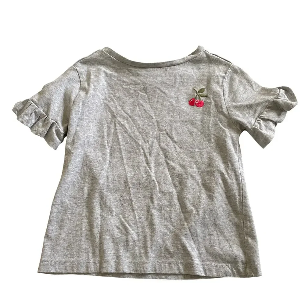 Gymboree Gray Cherry Embroidered Ruffle Sleeve Tee - S